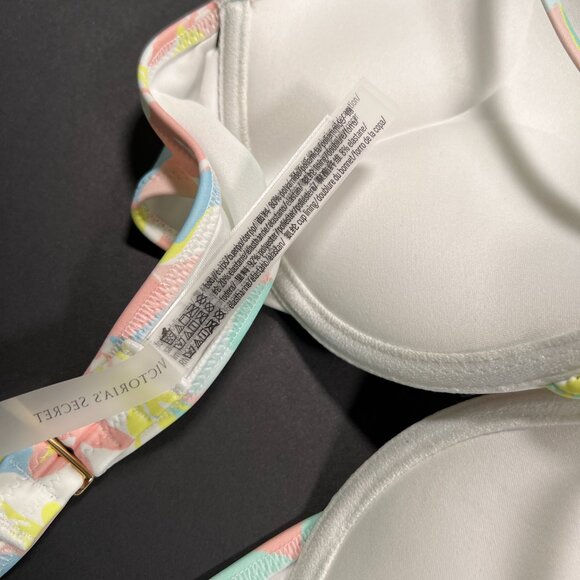 Victoria Secret 36B Bombshell Push Up Bikini Top Adds 2 Cups Blue Pink Pastel - Picture 6 of 6